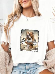 English-Bulldog-Muscle-Training-Weightlifting-T-Shirt - White 3 - View 2