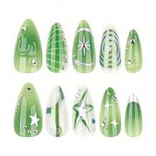 3D Green Gradient Wear Nail Y2k Short Almond Nail Art Nail Tips - 2XB1-13244 - 查看 4