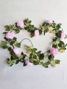 MEHELANY 1Pc 6.7ft Pink Artificial Peony Rattan, Green Plant Wreath Floral Decoration, Fake Flower Peony Rose Vine Green Plant, Spring Wreath Vine Decoration For Dining Table, Home, Wedding, Mantel Party, Wedding Party Arch Table Wall Background Decoration - Light Pink - View 4
