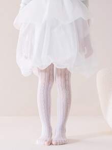 1pc Girls/Kids/Children Hollow Breathable Mesh Stockings, Adorable Heart/Polka Dot/Striped Design Decor, Personalized Casual Comfortable Durable Pantyhose, Fashionable Delicate Soft Thin White Socks, Suitable For Weddings, Vacations, Dance Performances, Birthday Gifts - White - View 8