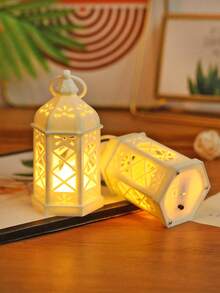 1pc Retro Mini Handheld Decorative Lantern Light With Battery, Indoor Home Decor Lamp, Tabletop Decor, Bedroom Decor, Wall Hanging Night Light, Suitable For Wedding Party Decor, Holiday Lantern Decor - White - View 4