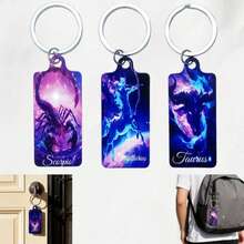 1pc Casual Zodiac Sign Style Metal Double-Sided UV Printed Keychain, Fashion Accessory Bag Charm Keyring, Suitable As Gift - Multicolor - View 2