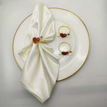 6pcs Valentine's Day Red Diamond Heart Napkin Rings, Wholesale Wedding Banquet Table Decor Napkin Holders - Gold - View 6