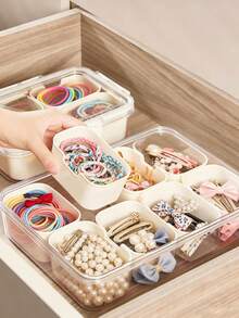 1个优雅发饰收纳罐，创意按压盖收纳盒，可收纳发夹、发圈、发带、化妆海绵、化妆刷，防水防尘，适合宿舍、酒店、卧室、梳妆台装饰。 - 透明白 - 查看 8