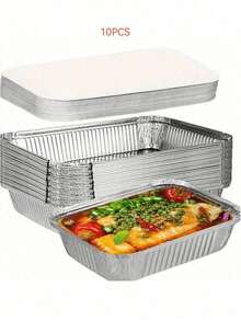 30Pcs Disposable Aluminum Foil Pot, Can Be Applied To Outdoor Barbecue,20/10Pcs Kitchen Steam Box, Convenient,1Pc Practical And Clean(Lunch Box Without Lid).