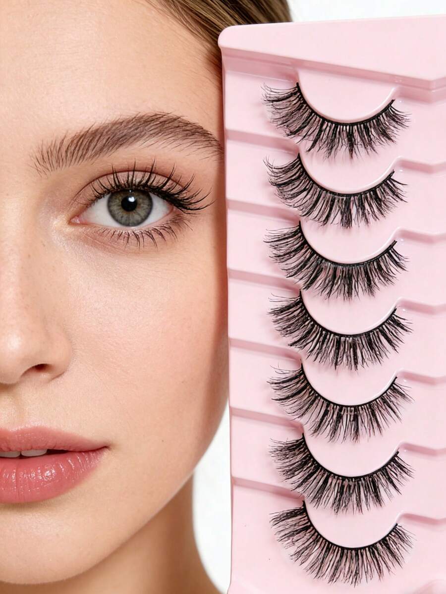 أشيتيو 7 أزواج رموش عين القطة الكرتونية، رموش مزيفة من الفرو القابلة لإعادة الاستخدام، رموش طبيعية ناعمة متقاطعة لتطويل الرموش - رموش متقاطعة - مشاهدة 1