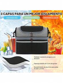 Loncheras para Mujer Hombre, Lonchera Termicas Grande, Bolsa de Almuerzo de 2 Capa con Correa para Oficina, Adulto, Negro y Gris,38072836 - Lila Púrpura - Ver 5
