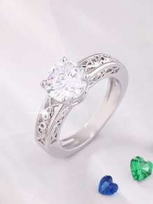 1枚女士优雅闪亮精准单圆合成锆石永恒戒指，镂空设计，适合圣诞节、母亲节、情人节、生日、订婚、结婚、周年纪念日等场合。