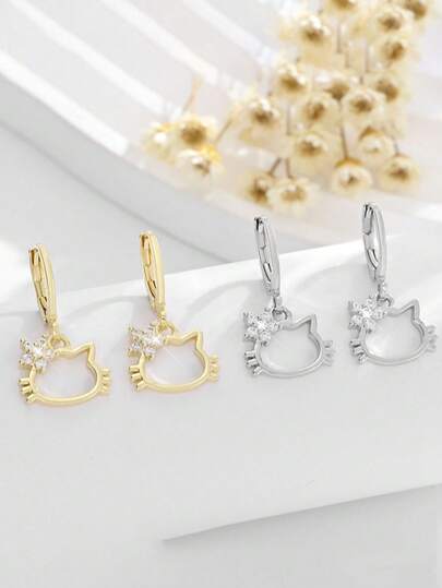  Un par de pendientes de gato Kitty de Sanrio, con un diseño dulce y exclusivo, pendientes versátiles