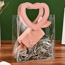 1pc, Reusable Transparent Gift Bag With Pink Handle, Transparent PVC Party Gift Bag, Suitable For Weddings, Bridal Parties, Birthdays, Valentine's Day, Home Decor | Decorative Gift Bags | Durable Gift Bags, Wedding Gift Bags - 粉色 - 查看 7