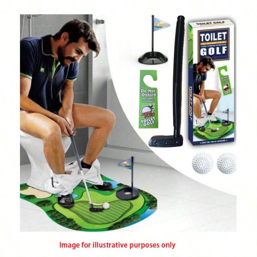 1 Set Toilet Golf Game Set, Mini Bathroom Golf Course, Includes Practice Mat/Putter/Golf Ball/Flag, Foldable Portable Fun Leisure Toy, Realistic Practice Mat And Smooth Putter, Easy To Install, Suitable For Golf Practice During Restroom Breaks, Ideal For Bathroom, Office And Home Entertainment, Also A Perfect Funny Gift For Golf Lovers, Fathers' Birthday Or Holidays, Unique Golf Practice Toy. - Multicolor - View 1