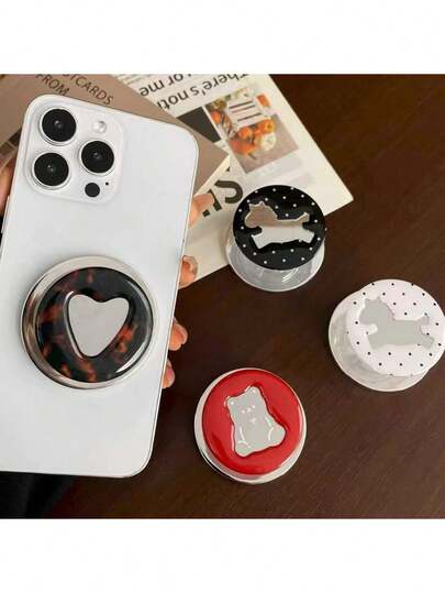 1pc Korean Style Girl Mirror Magnetic Phone Holder, Strong Adsorption Desktop Slouchy Bracket
