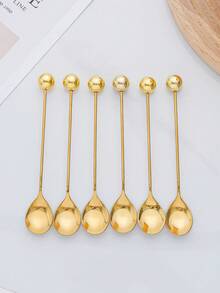 2pcs/Set Gold/Silver Beaded Decorative Ball Spoon, Coffee Spoon, Cake & Snack Spoon - Gold - View 6