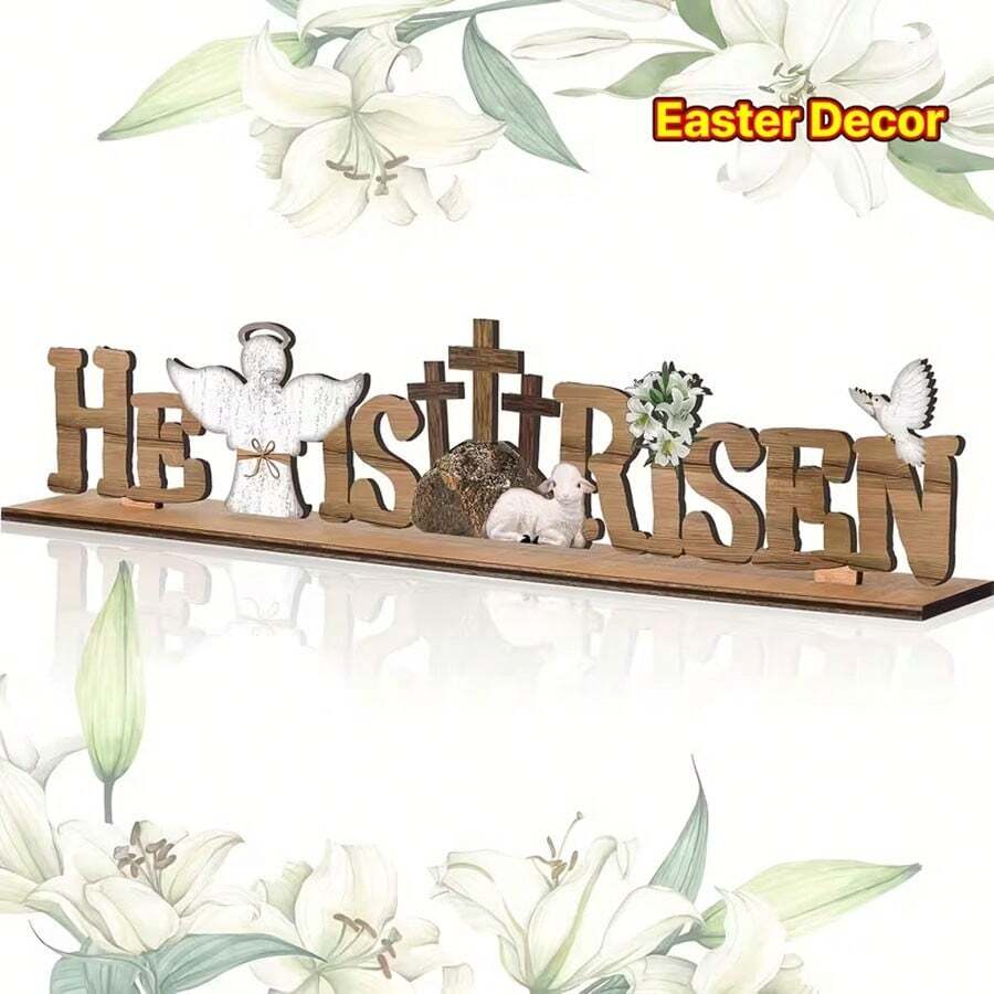 1pc,Easter Bunny And White Wooden Farmhouse Tabletop Logo Decoration, Suitable For Fireplace Tabletop Ornaments - Multicolor - View 1