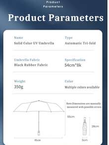 Umbrella For Men And Women, All-Weather Use, Student Couple Style, Black Vinyl, Tri-Fold Sun Protection Umbrella, Manual And Automatic Black Vinyl Umbrella