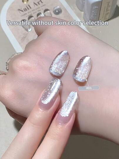 SHANGFEIYA 10ml #0 Transparent Bottomless Cat Magnetic Gel Nail Polish, 2026 New, Dust-Free, Shiny White Crystal Cat Eye Gel Nail DIY Salon Exclusive