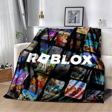 3D Cartoon R-Robloxs Game Flannel Blanket Soft Warm Throw Blanket For Bedroom Living Room Bed Travel Camping Picnic Gift(12).Jpg - 白色 - 查看 1