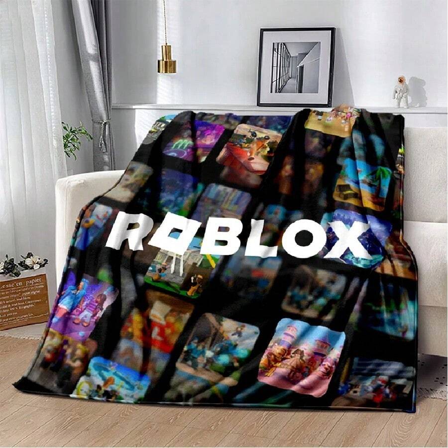 3D Cartoon R-Robloxs Game Flannel Blanket Soft Warm Throw Blanket For Bedroom Living Room Bed Travel Camping Picnic Gift(12).Jpg - 白色 - 查看 1