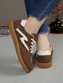 Women's Outdoor Casual Sports Shoes, Metal Buckle Decor, Faux Leather, Lace-Up, Comfortable & Fashionable, New For Autumn 2025 - Brown - View 6