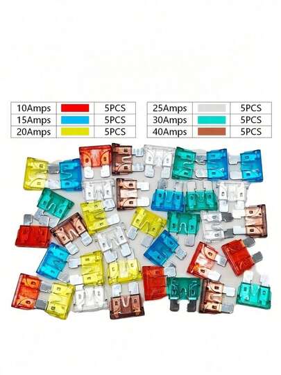60-Piece Car Fuse Set, Medium Load Type, Suitable For , Cars, Trucks, Trams Fuse Replacement 10A 15A 20A 25A 30A 40A