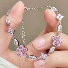 1pc Cherry Blossom Pink Flower Bracelet Is Very Suitable For Women To Wear On Valentine's Day, Dates, Outings, And Daily Wear. - 銀色 - 查看 6