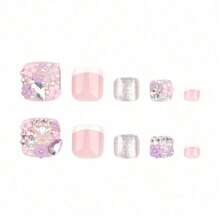 French White Toenails Three-Dimensional Flower Glitter Foot Nail Art False Nails Short Wear Nails - 2XB1-13244 - View 5