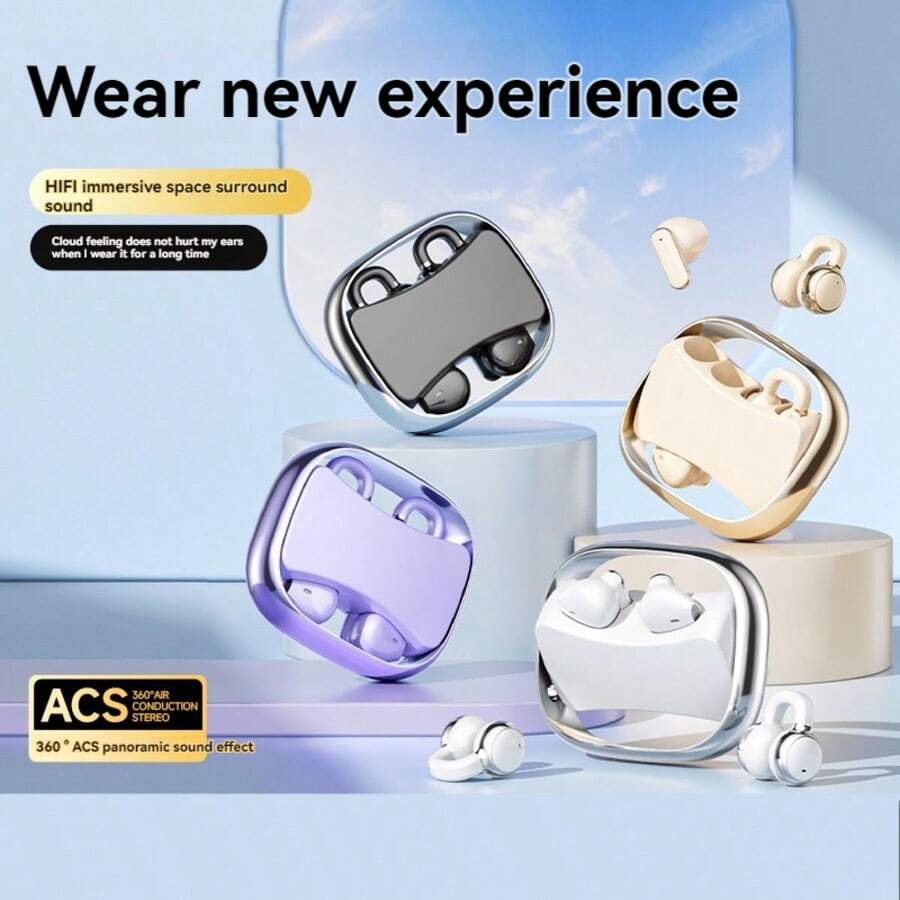 2pcs Earphones, In-Ear + Clip-On Style, Suitable For All, Daily Versatile Appearance, Fashionable Design, Type-C Charging Compatible With Multiple Devices, Extra-Long Battery Life, - Available In Multiple Colors - View 1
