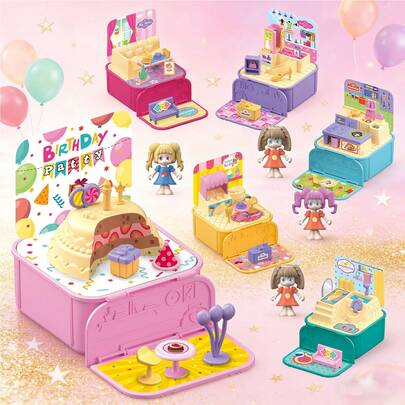 1 set magiskt lekhus DIY-byggsats, mini fickleksak med flera scener, odlar barns färdigheter, lämplig för flickor 3-7 år, samlarobjekt, perfekt present till födelsedag/högtid/fest/alla hjärtans dag/eid