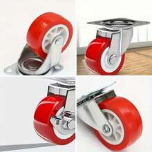 4pcs Heavy Duty 360-Degree Silent Swivel Caster Wheels, Including Two With Brake And Two Without Brake For Furniture, Trolley, Display Rack - Red - View 7