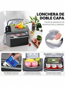 Loncheras para Mujer Hombre, Lonchera Termicas Grande, Bolsa de Almuerzo de 2 Capa con Correa para Oficina, Adulto, Negro y Gris,38072836 - Lila Púrpura - Ver 2