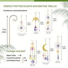 6 paquete de pequeñas enrejados para plantas en maceta de interior con atrapasoles de cristal de colores, atrapasoles de 8'' para decoración de plantas en maceta mini para ventana del hogar y jardín - Dorado - Ver 2