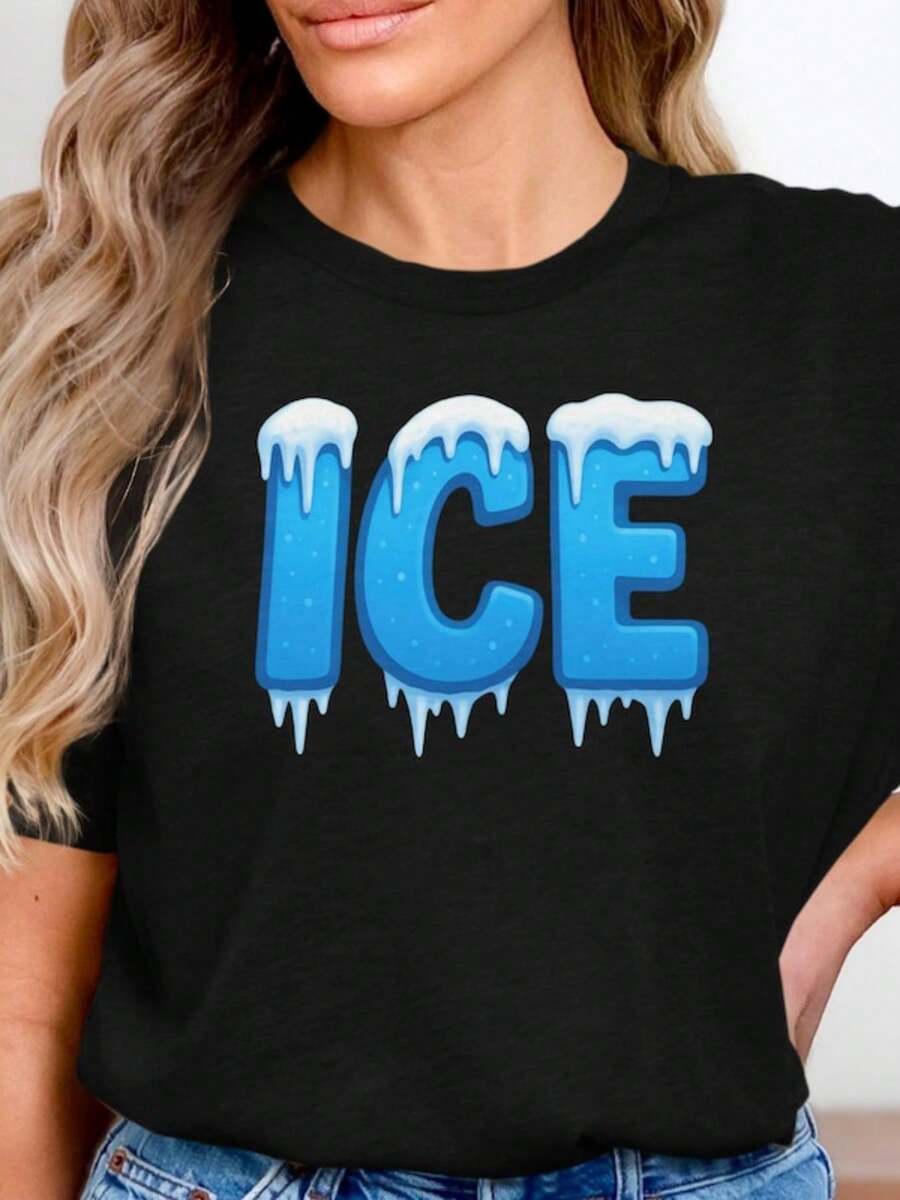 Camiseta con letras de hielo, camiseta con palabras de hielo congelado, camiseta divertida de invierno y nieve - Negro - Ver 1