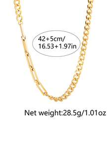 1pc Girl's Necklace, Exaggerated Metallic Style, Stainless Steel Chunky Chain Linked Necklace, Fashion Everyday Accessory (No Gift Box) - Yellow Gold - View 8