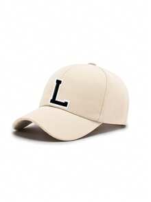 1pc Solid Color Baseball Cap With Letter Decor, Unisex Kids, Classic Adjustable Snapback Hat, Suitable For Casual Wear In Spring And Summer - Beige - View 9