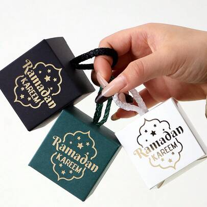 10 Pieces Of Eid Al Fitr Candy Boxes, Portable White, Green, And Gold Paper Gift Boxes, Suitable For Kareem During Ramadan, Perfect For Muslim Islamic Festival Party Gifts And Home Decor
