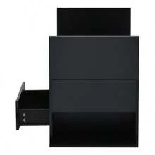 Coffee Table (100 X 50 X 40 Cm), Side Table With One Drawer, Sofa Table With Two Cabinets, High-Gloss Living Room Table With LED Light Strips, Coffee Table With 6 Storage Compartments, Black - Black - View 11