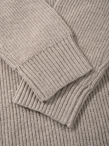Unisex Textured Casual Knit Pullover Top, Relaxed Style, Suitable For Autumn And Winter - Khaki - View 7