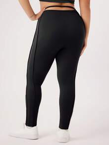1pc Women Plus Size Elastic Seam Design Shaping Line Skinny Leggings - Black - View 2