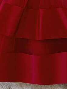 Baby Girls Sleeveless Backless Bow Mesh Satin Elegant Flower Girl Dress For Wedding, Party, Birthday, No Headband - Burgundy - View 8