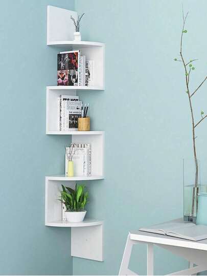 1件创意5层壁挂式三角形转角置物架，半圆形展示架书架