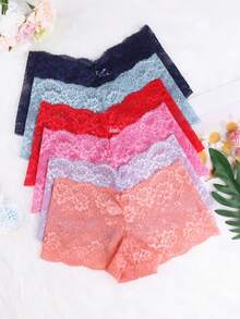 6-Piece Women's Lace Low-Rise Panty Set - Featuring A Sexy Semi-Transparent Design, Soft And Breathable Fabric. The Multi-Color Combination Is Suitable For Daily Wear And Special Occasions, With Exquisite Embroidery For A Cute Lingerie Style. - Multicolor - View 5