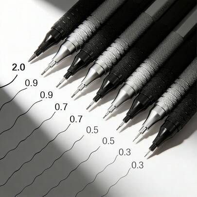 Lápices mecánicos de 0.3/0.5/0.7/2.0mm al estilo europeo y americano para dibujo, con centro de gravedad bajo, punta retráctil, Body de metal, especializados para dibujo artístico, lápices mecánicos de baja gravedad, esenciales para la temporada de regreso a clases