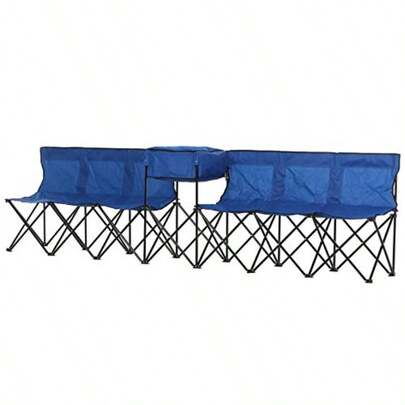 Outsunny 6 Seat Folding Sports Bench Portable Sports Team Bench Spectator Chair With Cooler Bag And Carrying Bag For Outdoor Picnic Camping - Blue