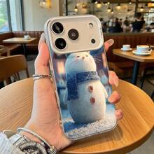 Funda de Teléfono Muñeco de Nieve Blanco con Bufanda Azul y Botones Tema de Invierno para iPhone 14 15 Pro Max  Galaxy S23 S24 Plus Adecuada para Todas las Estaciones Opción de Regalo Ideal - Plateado - Ver 1