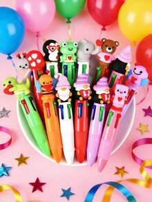 10支/套彩色卡通风格圆珠笔套装，四合一可爱笔，批量购买，萌萌爱心对话主题圆珠笔，生日派对、情人节礼物、课堂奖励、学校奖品、办公用品的理想之选 - 彩色 - 查看 5