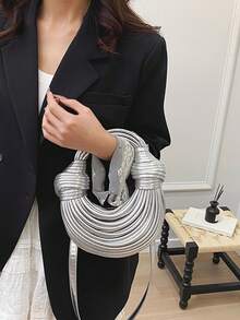 Túi xách nữ cao cấp, thiết kế thủ công, quai mảnh, kiểu dáng độc đáo, quà tặng lý tưởng cho phái nữ. - Bạc - Xem 5