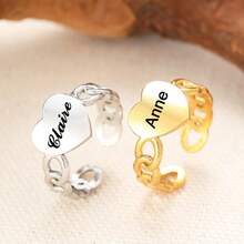 Personalized Ring, Customized Letter Heart-Shaped Ring, Fashionable Flower Hollowed Out English Letter Opening Ring, Women's Versatile Ring, Unique Customized Gift