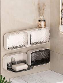 1个双层塑料皂碟，冰川图案设计，壁挂式浴室收纳盒，适用于放置肥皂、沐浴露和其他浴室用品 - 彩色 - 查看 1