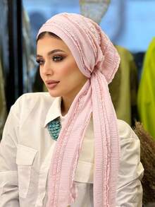 1件欧美女士莲花褶皱优雅头巾，长尾系带，多功能日常佩戴发帽睡眠帽 - 彩色 - 查看 6