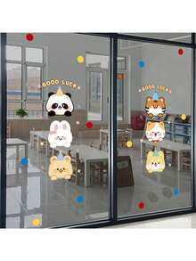 1pc Cartoon Animal Static Window Sticker, Reusable, Cute Panda And Bunny Stickers, Removable Window Stickers, Suitable For Children's Rooms, Bedrooms, Classrooms, Party Decorations, And Birthday Decorations - Multicolor - View 7